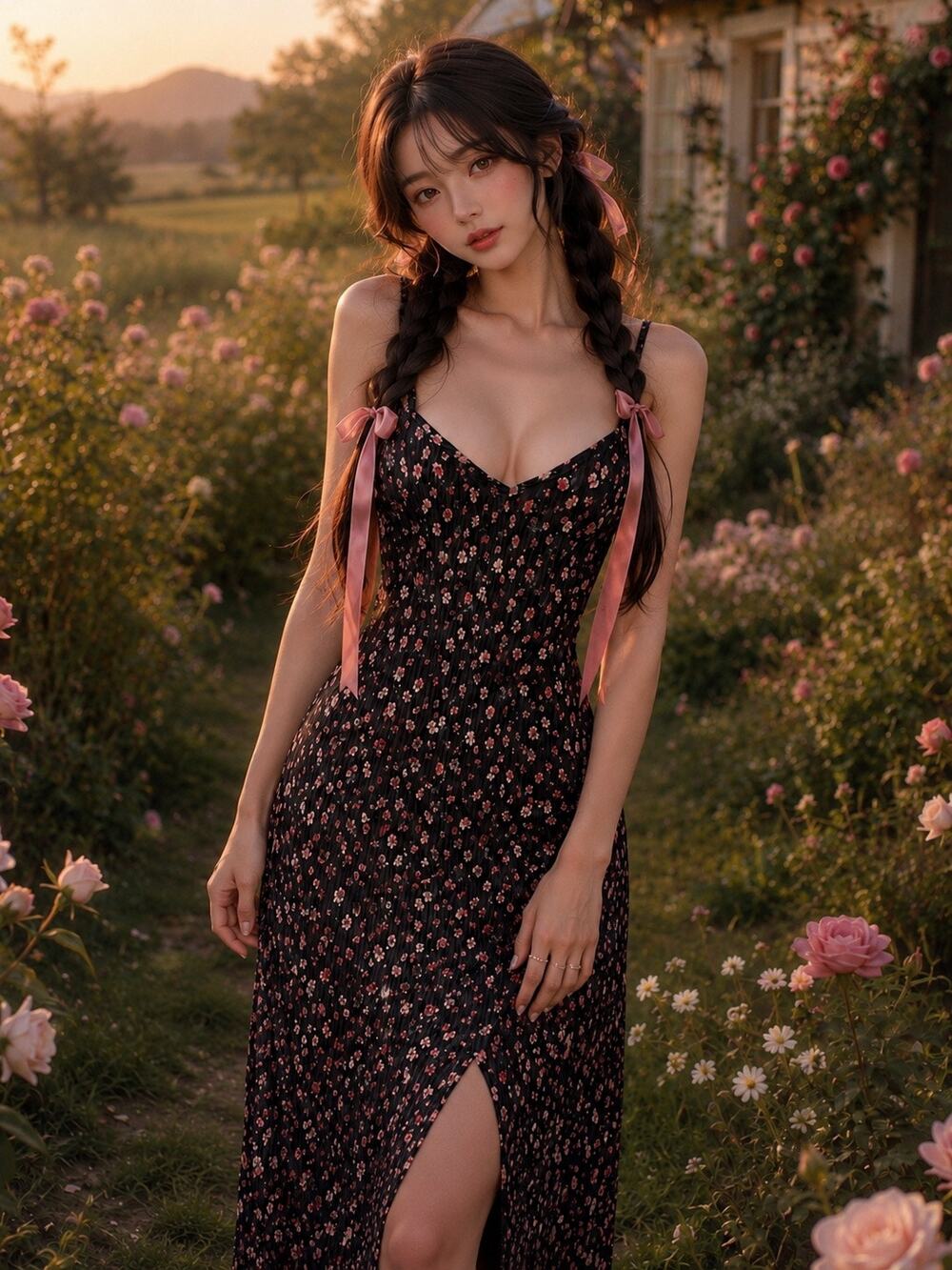 Secret Meadowlight fair maiden blooming cottagecore silky maxi slip dress